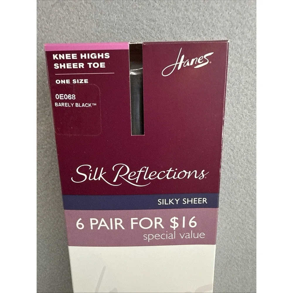 hanes silk reflections knee highs 6 Pack 0E068 Barely Black P24